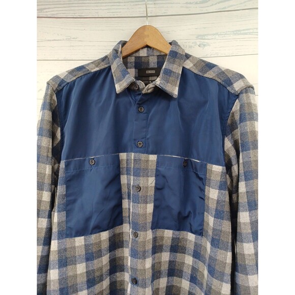 2Y Premium Flannel Shirt  XL Blue Plaid Pockets Colorblock - Picture 2 of 7